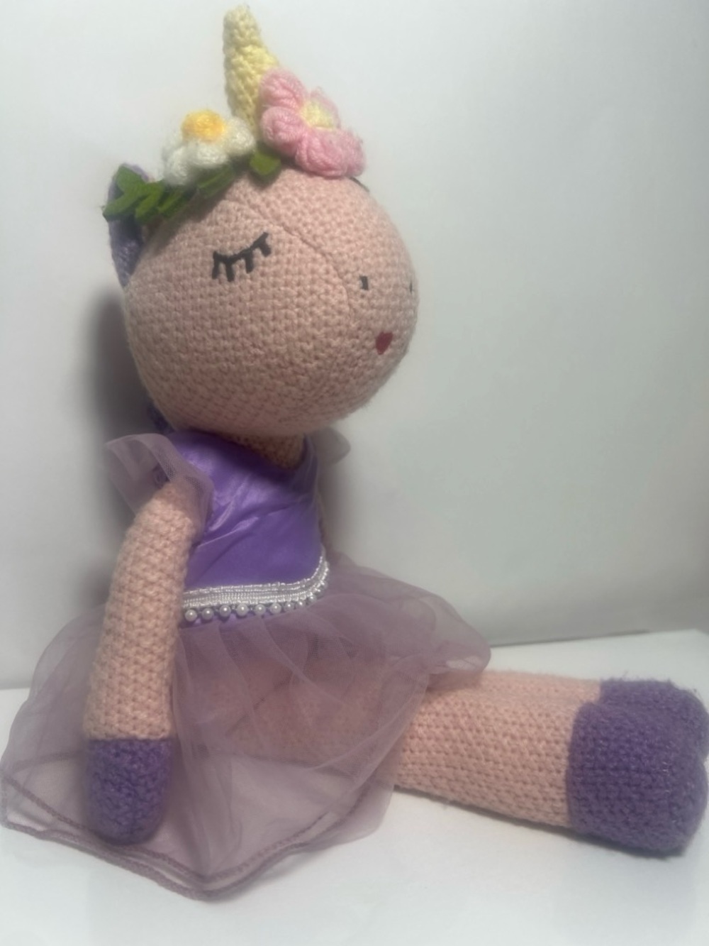 JustQuinSeem Handmade Crochet Unicorn Plush Doll Purple Tutu Dress Small 2024